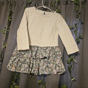 Carter's 3T Dress- Heather Gray Long-Sleeve Top with Blue Floral Ruffle Bottom